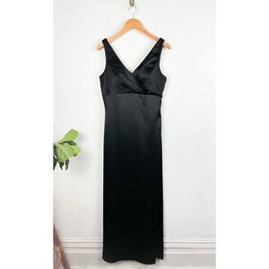Bill Levkoff Black Satin Drape Back Formal Maxi Dress Sz 10